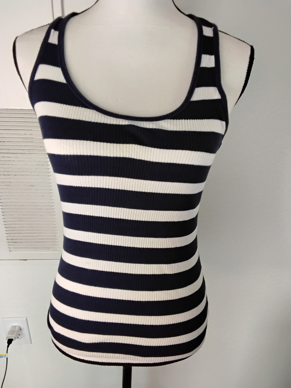 Striped Navy and White Ribbed Tank Top
